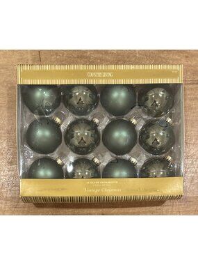Country Living Glass Vintage Christmas Ornaments Set Of 12 In Box Forest Green